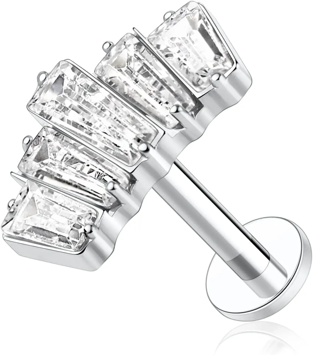 GAGABODY Labret Studs16g G23 Titanium Monroe Jewelry Silver Lip Piercing Jewelry CZ Opal Internally Threaded Labret Helix Cartilage Tragus Jewelry