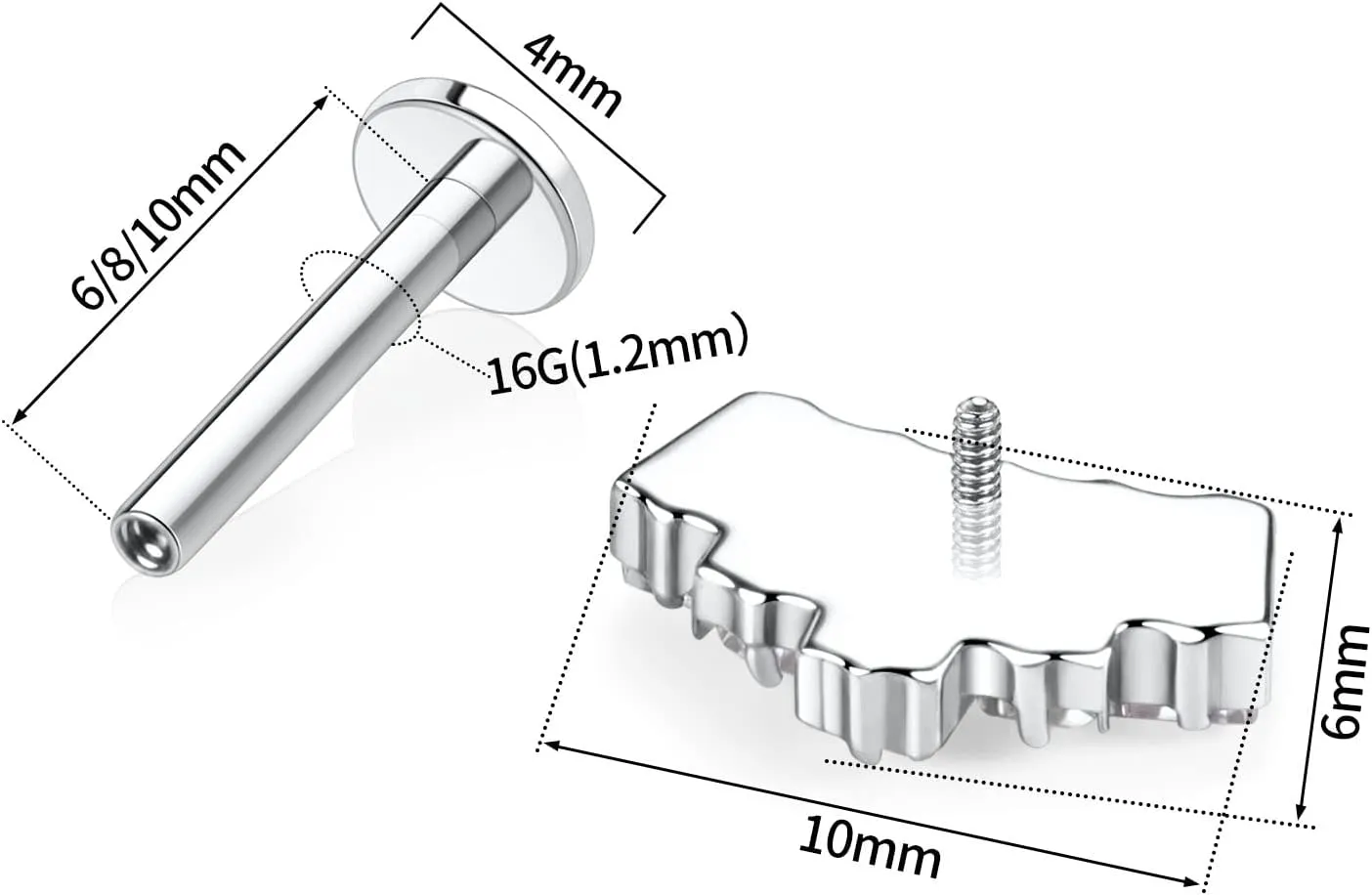 GAGABODY Labret Studs16g G23 Titanium Monroe Jewelry Silver Lip Piercing Jewelry CZ Opal Internally Threaded Labret Helix Cartilage Tragus Jewelry