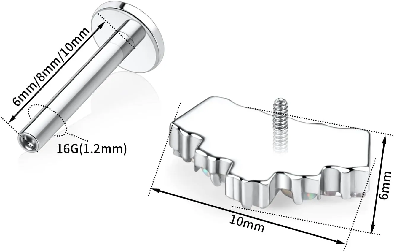 GAGABODY Labret Studs16g G23 Titanium Monroe Jewelry Silver Lip Piercing Jewelry CZ Opal Internally Threaded Labret Helix Cartilage Tragus Jewelry