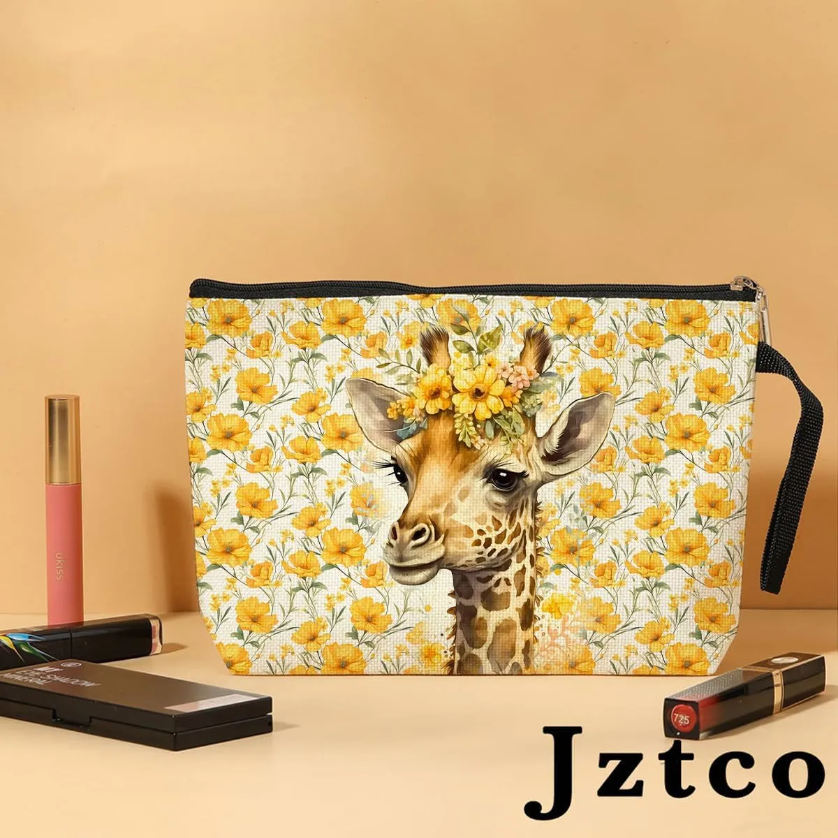 Giraffe Cosmetic Bag Giraffe Gifts Giraffe Themed Gifts Animal Lover Gifts for Women Female Farm Girl BFF Best Friend Coworker Toiletry Bag Graduation Mothers Day Birthday Gifts Floral Makeup Bag