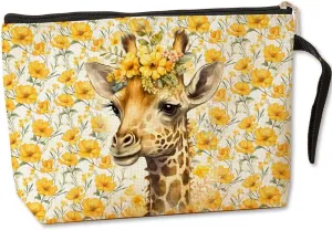 Giraffe Cosmetic Bag Giraffe Gifts Giraffe Themed Gifts Animal Lover Gifts for Women Female Farm Girl BFF Best Friend Coworker Toiletry Bag Graduation Mothers Day Birthday Gifts Floral Makeup Bag