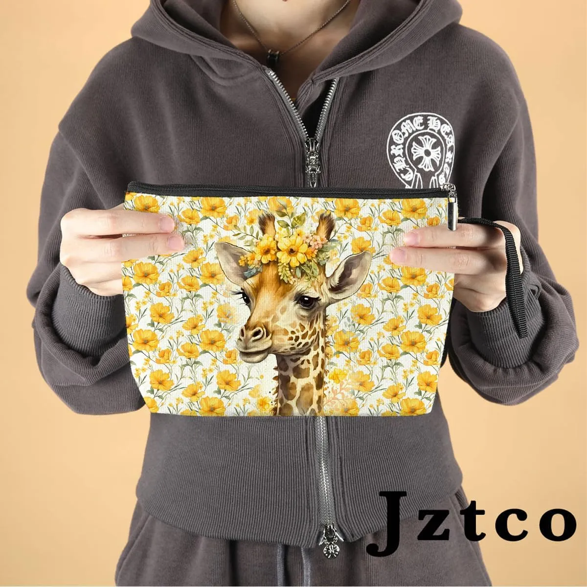 Giraffe Cosmetic Bag Giraffe Gifts Giraffe Themed Gifts Animal Lover Gifts for Women Female Farm Girl BFF Best Friend Coworker Toiletry Bag Graduation Mothers Day Birthday Gifts Floral Makeup Bag