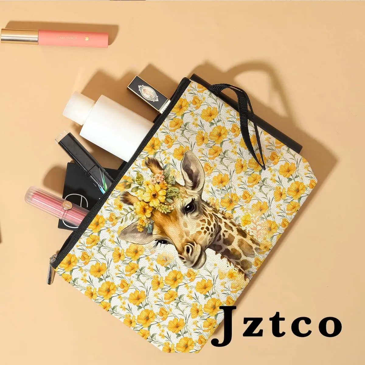 Giraffe Cosmetic Bag Giraffe Gifts Giraffe Themed Gifts Animal Lover Gifts for Women Female Farm Girl BFF Best Friend Coworker Toiletry Bag Graduation Mothers Day Birthday Gifts Floral Makeup Bag
