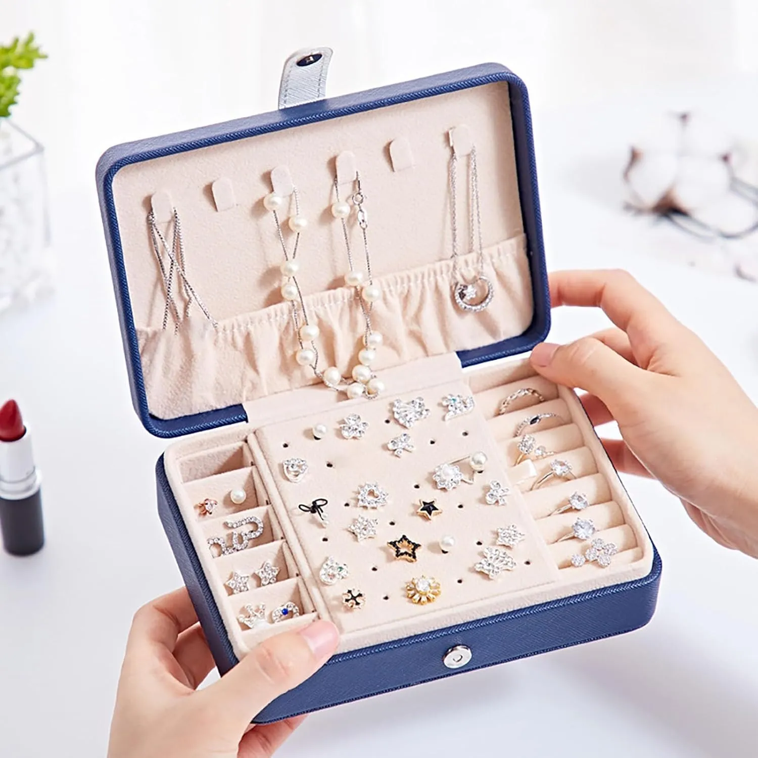 Girls Jewelry Box,2025 New Upgrade 2-Layer Portable PU Leather Jewelry Organizer with Removable Tray,Jewelry Storage,Personalized Jewelry Box for Necklace Earring Christmas Gifts Ring Bracelets