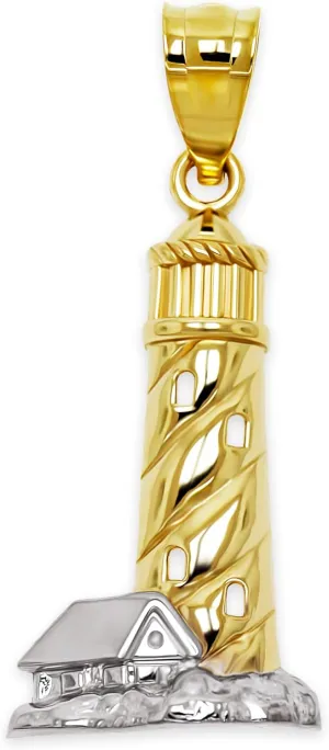Gold Lighthouse Charm Pendant - 10 Karat Gold - Nautical Jewelry - Lighthouse Jewelry