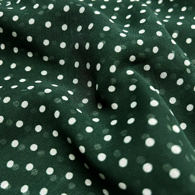 Green & White Polka Dot Printed Georgette Fabric