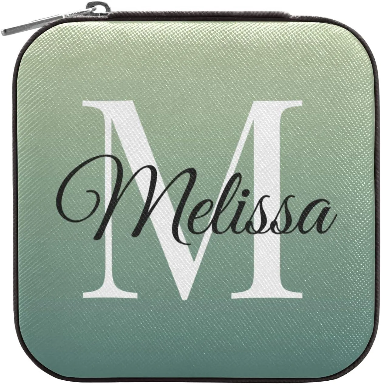 Green Gradient Custom Travel Jewelry Case PU Leather Personalized Portable Jewelry Box Travel Jewelry Organizer Small Jewelry Box for Ring Necklace Bracelet Earring Display Box Holder for Women