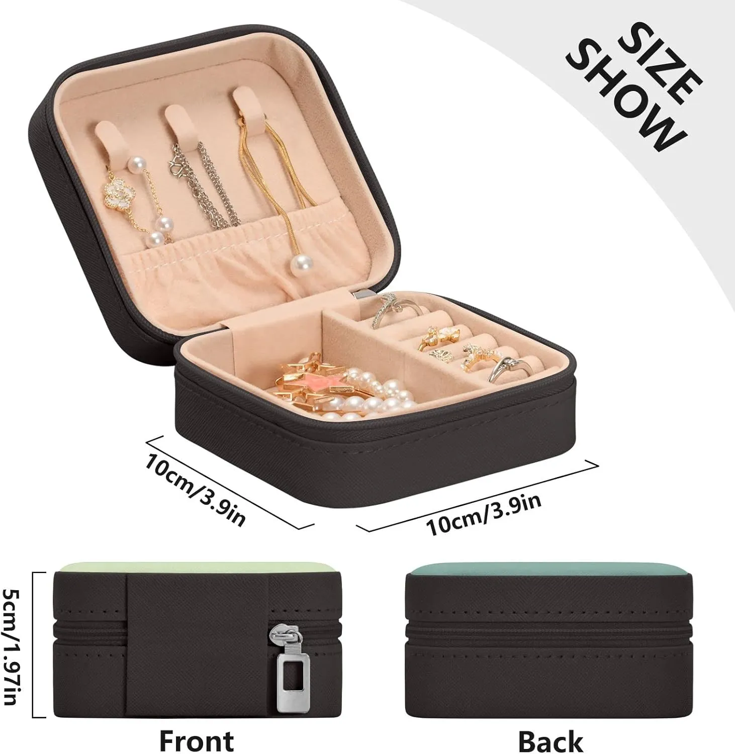 Green Gradient Custom Travel Jewelry Case PU Leather Personalized Portable Jewelry Box Travel Jewelry Organizer Small Jewelry Box for Ring Necklace Bracelet Earring Display Box Holder for Women