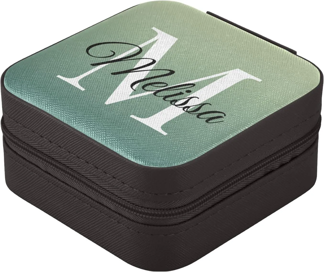 Green Gradient Custom Travel Jewelry Case PU Leather Personalized Portable Jewelry Box Travel Jewelry Organizer Small Jewelry Box for Ring Necklace Bracelet Earring Display Box Holder for Women