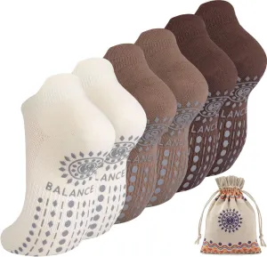 Grip Pilates Socks Ankle for Women, Yoga Non Slip Socks for Barre Workout Gym Hospital Sticky Slipper Socks 3 Pairs