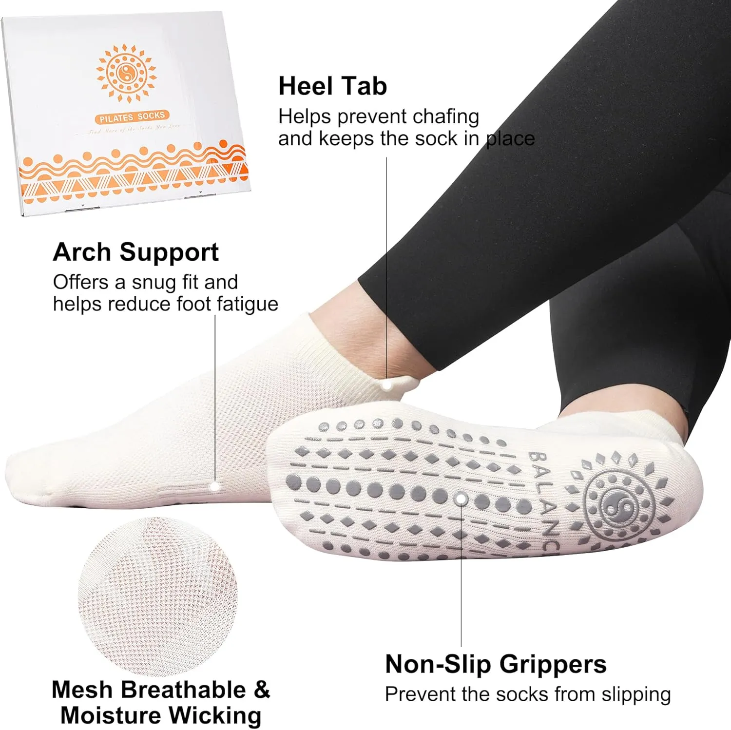 Grip Pilates Socks Ankle for Women, Yoga Non Slip Socks for Barre Workout Gym Hospital Sticky Slipper Socks 3 Pairs