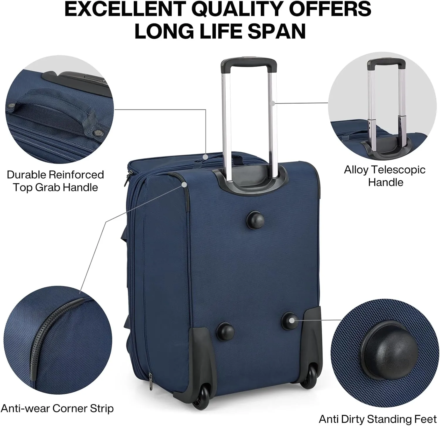 Hanke 22 Inch Expandable checked Luggage Suitcases with Wheels Foldable Duffle Bag for Travel suitcase Weekend Bag for Women MenBlue