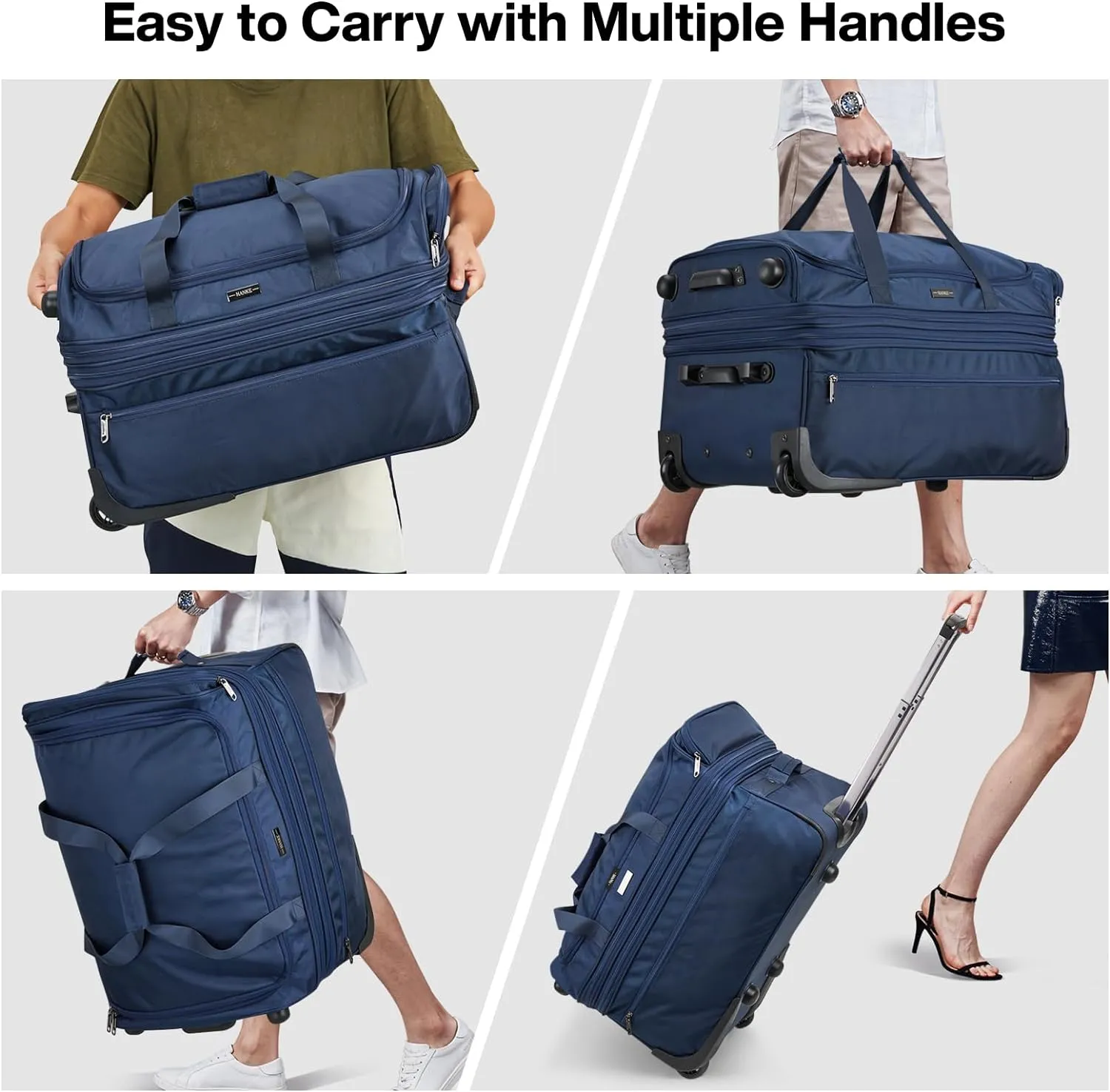 Hanke 22 Inch Expandable checked Luggage Suitcases with Wheels Foldable Duffle Bag for Travel suitcase Weekend Bag for Women MenBlue