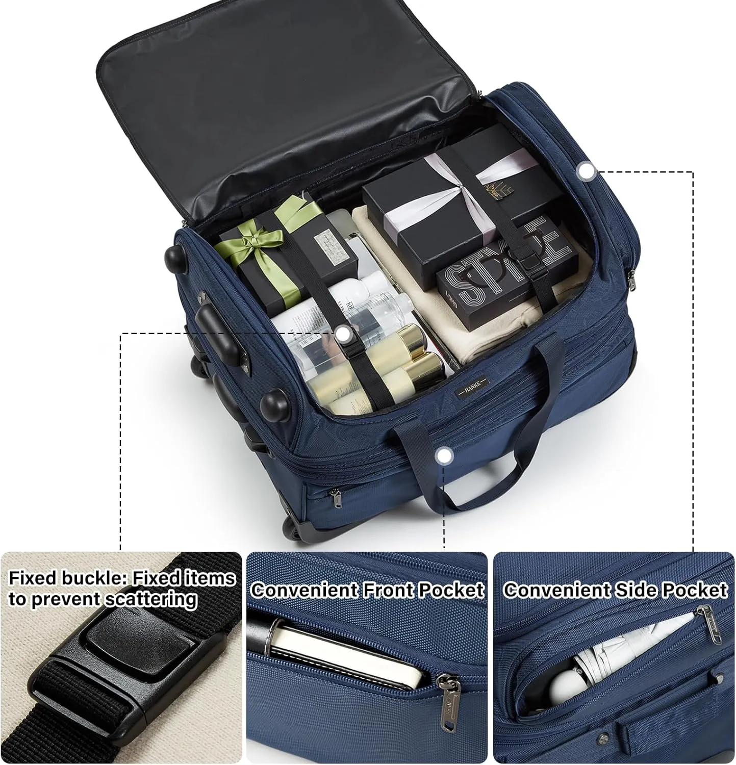 Hanke 22 Inch Expandable checked Luggage Suitcases with Wheels Foldable Duffle Bag for Travel suitcase Weekend Bag for Women MenBlue