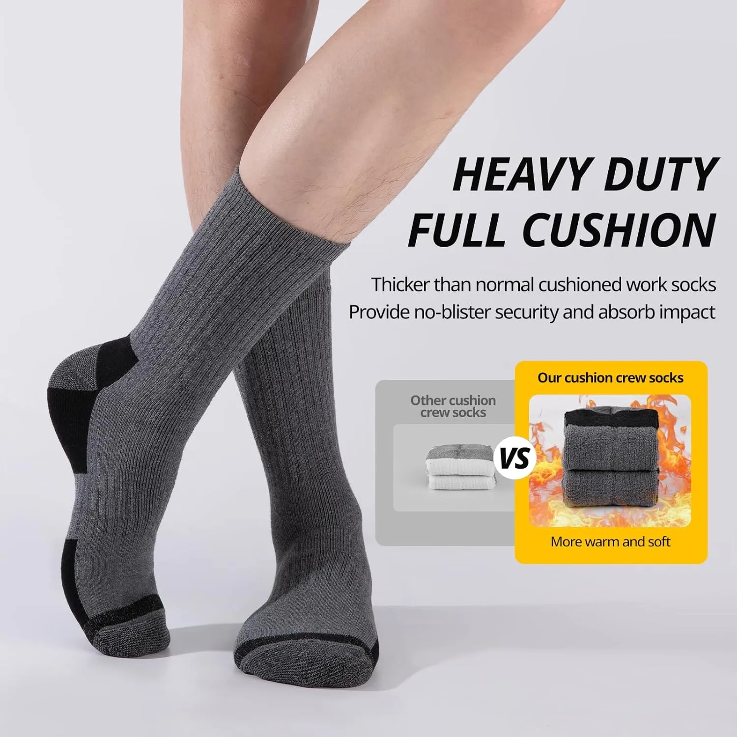 Heatuff Men's Cotton Cushion Crew Socks Athletic Running Moisture Wicking Thick Heavy Duty Work Boot Socks(6 Pairs)