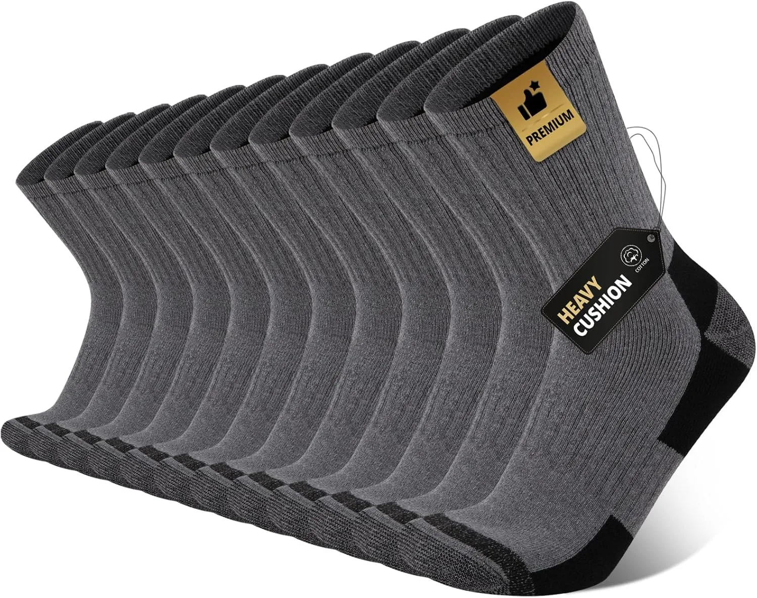 Heatuff Men's Cotton Cushion Crew Socks Athletic Running Moisture Wicking Thick Heavy Duty Work Boot Socks(6 Pairs)