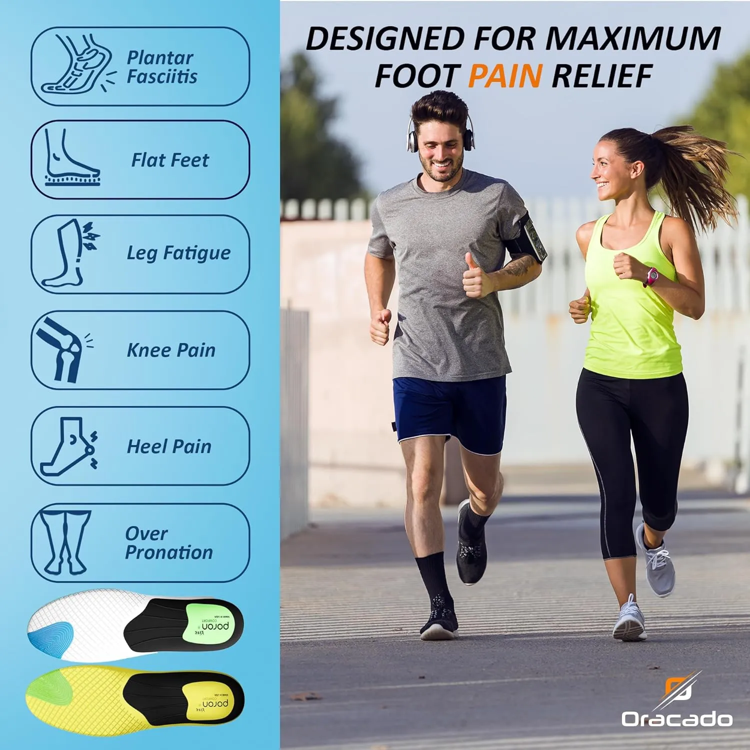High Arch Support Plantar Fasciitis Relief Flat Feet Foot Pain Relief Shoe Insoles Men & Shoe Insoles for Women, Anti Slip Shock Absorbing Insoles Work Boot Inserts Arch Support Inserts Women