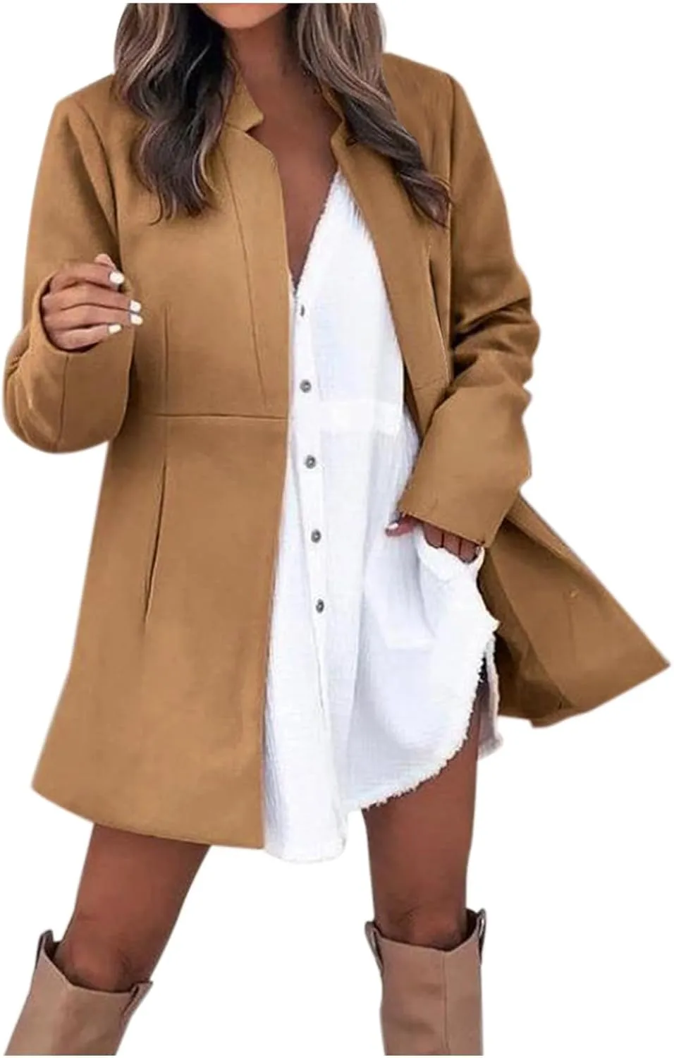 Jackets for Women Oversized Turndown Neck Baggy Tops Casual Long Sleeve Winter Coat with Pockets Button Outerwear
