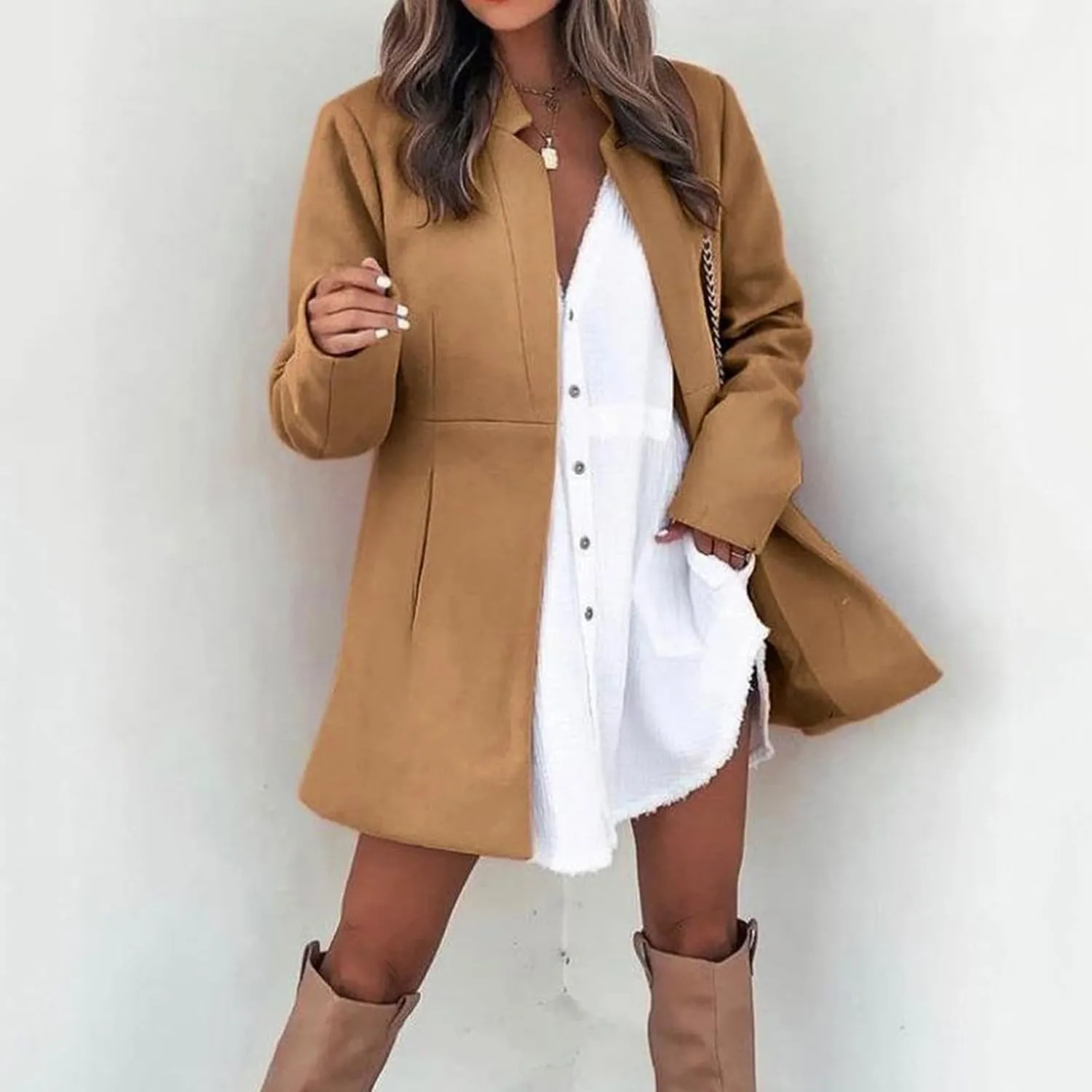 Jackets for Women Oversized Turndown Neck Baggy Tops Casual Long Sleeve Winter Coat with Pockets Button Outerwear