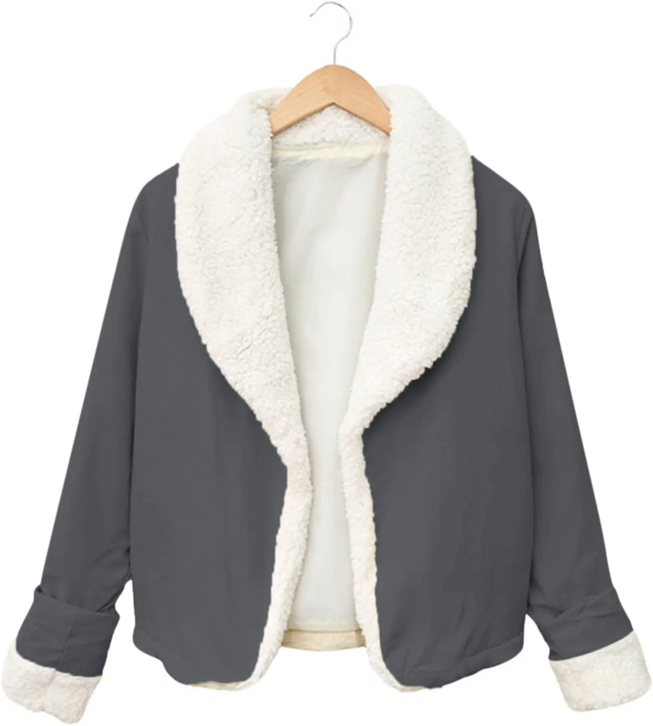 Jackets for Women Plus Size Turndown Neck Open Front Winter Coats Long Sleeve Warm Fleece Jackets Outerwear