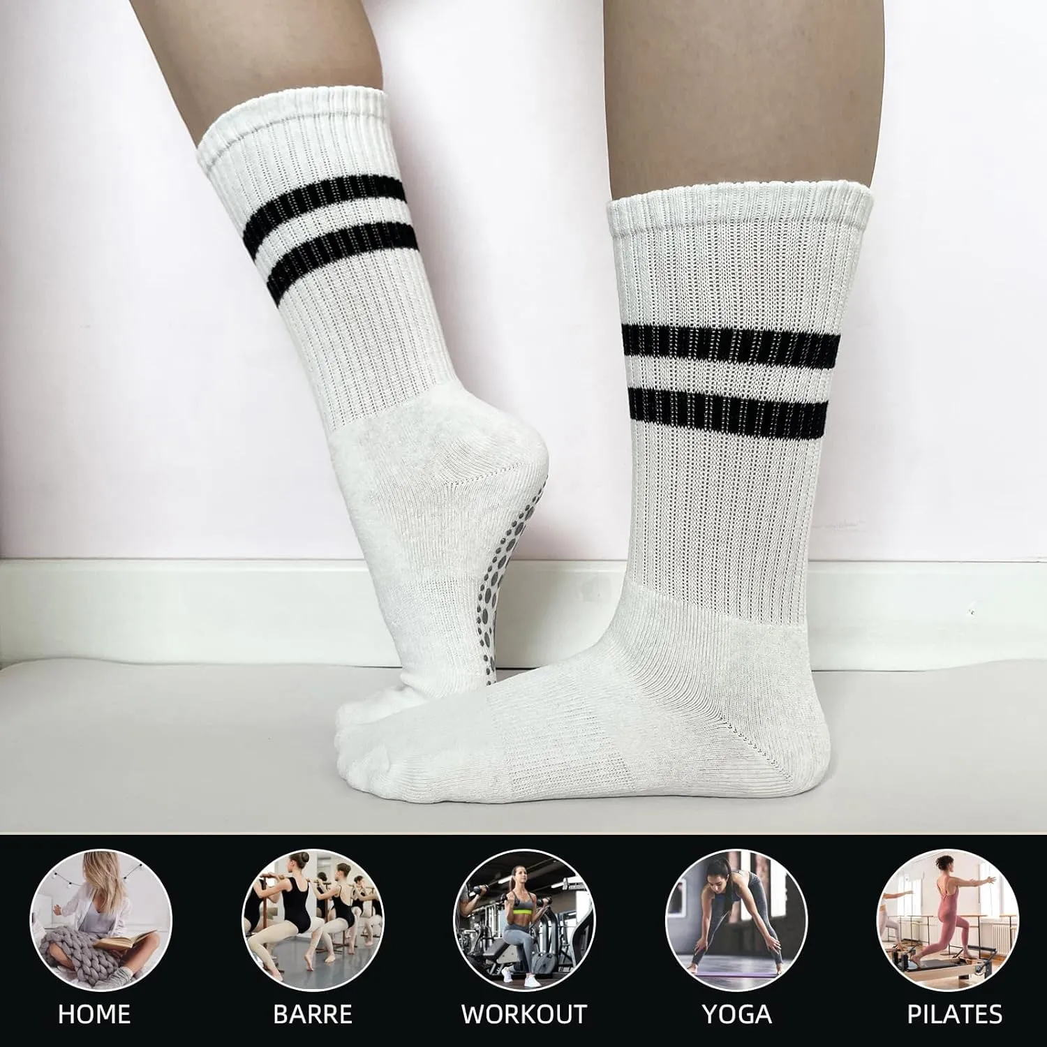JCZANXI Yoga Socks with Grips for Women, Non Slip Grippy Socks for Yoga, Pilates, Barre, Dance | Ideal Cushioned Crew Socks