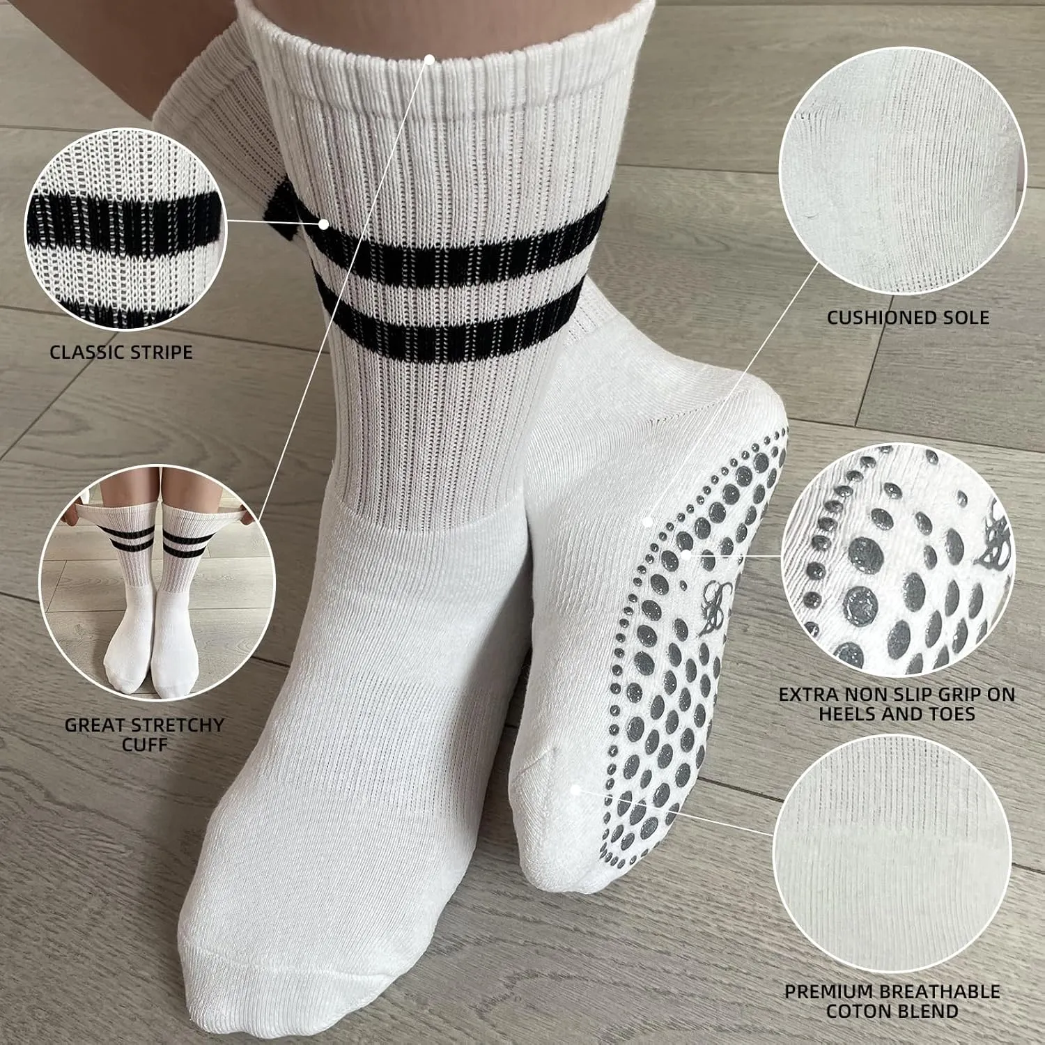 JCZANXI Yoga Socks with Grips for Women, Non Slip Grippy Socks for Yoga, Pilates, Barre, Dance | Ideal Cushioned Crew Socks
