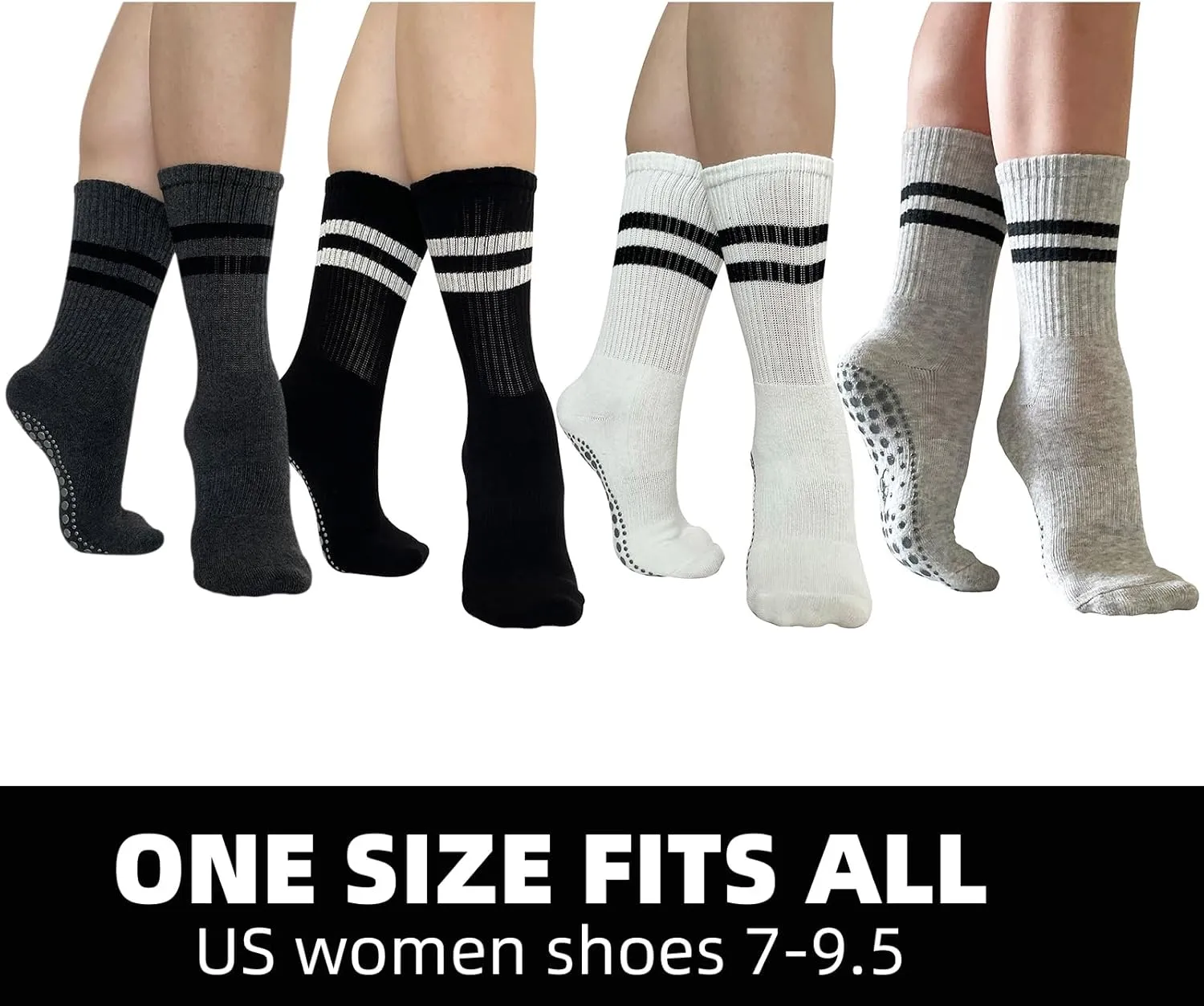 JCZANXI Yoga Socks with Grips for Women, Non Slip Grippy Socks for Yoga, Pilates, Barre, Dance | Ideal Cushioned Crew Socks