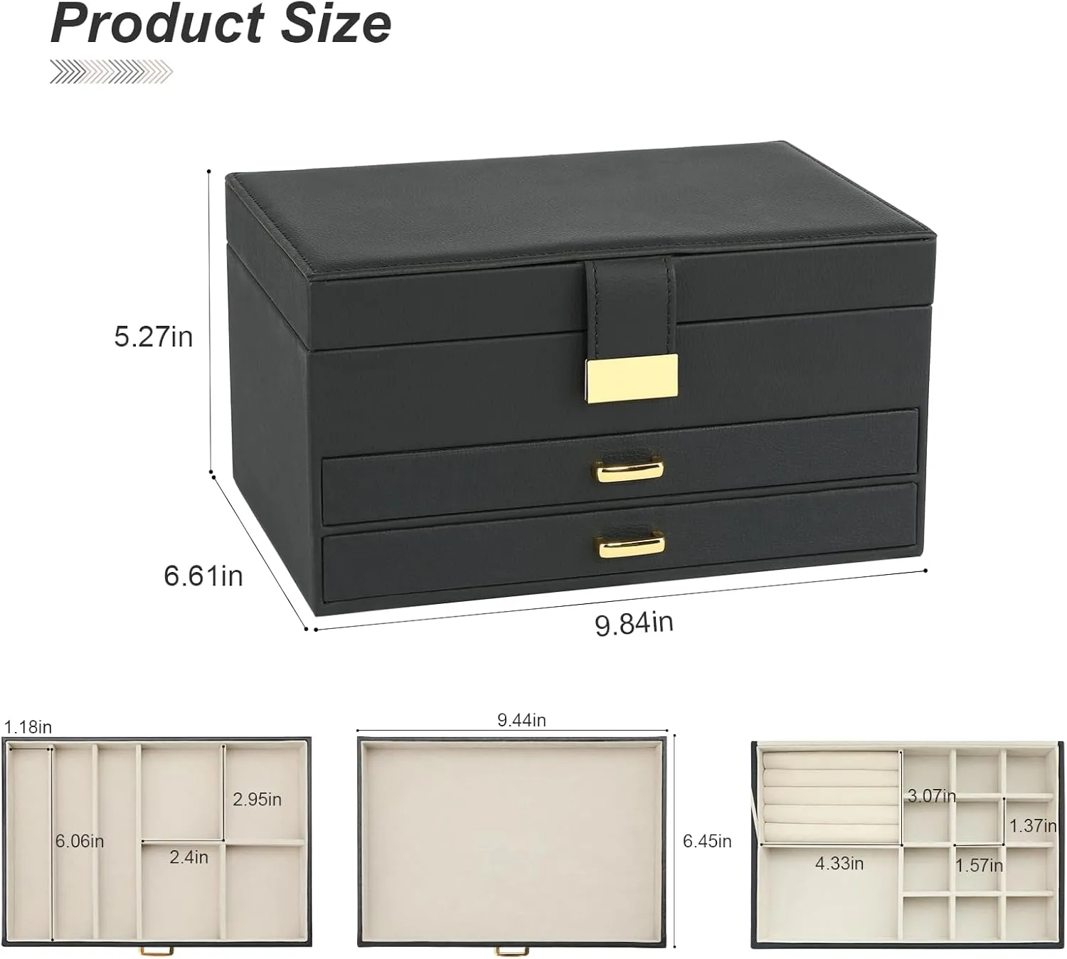 Jewelry Boxes for Women, Jewelry Holder Organizer for Christmas Gift, Jewelry Boxes & Organizers for Rings Earring Necklace Bracelet Watch, Black