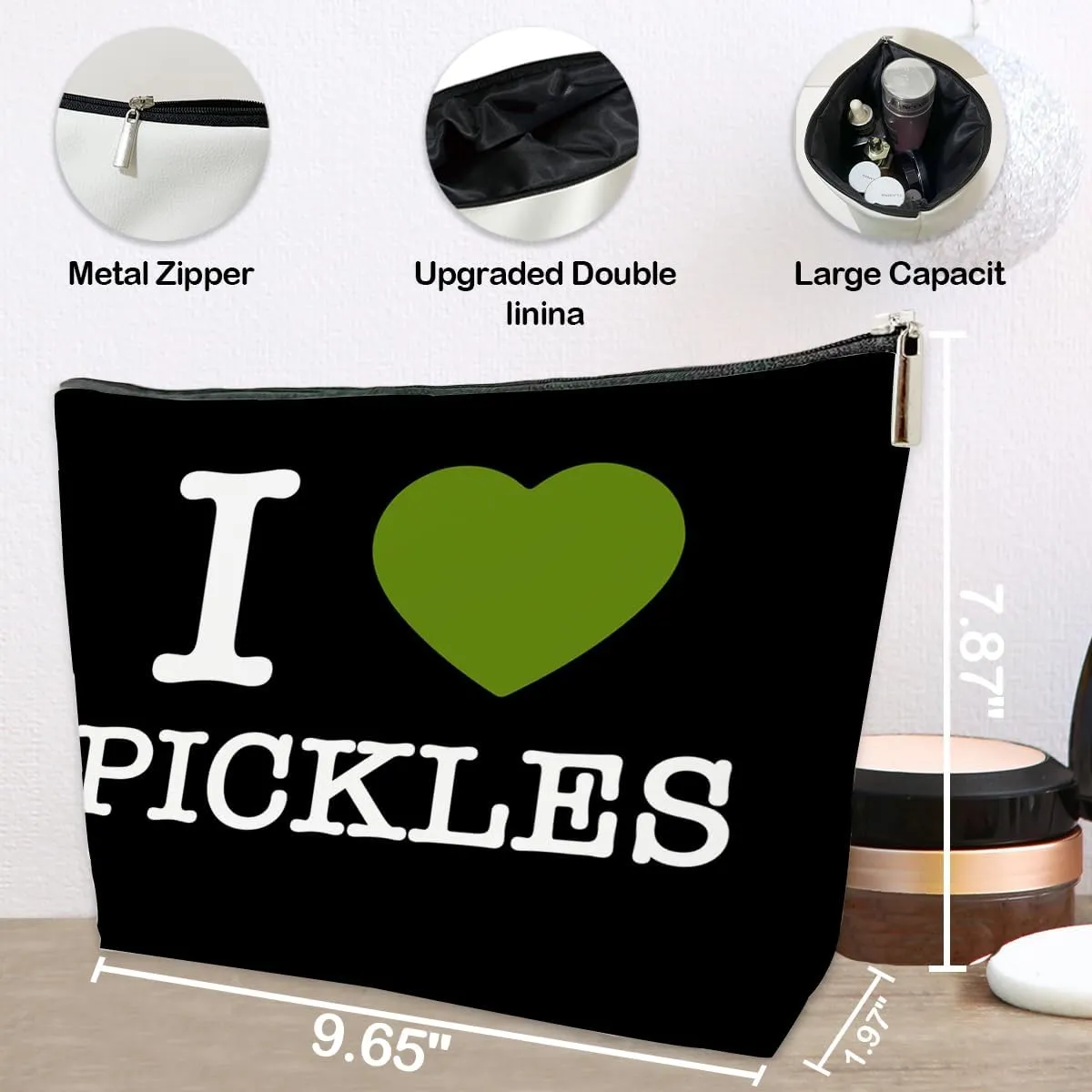 JioJio Chan Pickle Lover Gifts Makeup Bag for Women, I Love Pickles PU Leather Makeup Cosmetic Bag for Purse, Pickle Gifts for Pickle Lovers, Pickle Stuff, Gifts for Pickle Lovers Makeup Pouch