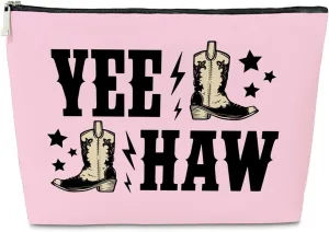 JioJio Chan Western Makeup Bag, Yee Haw Coquette Pink PU Leather Makeup Cosmetic Bag for Purse, Gifts for Women, Cowgirl, Western Cowgirl Stuff for Women, Country Girl Gifts Pouch