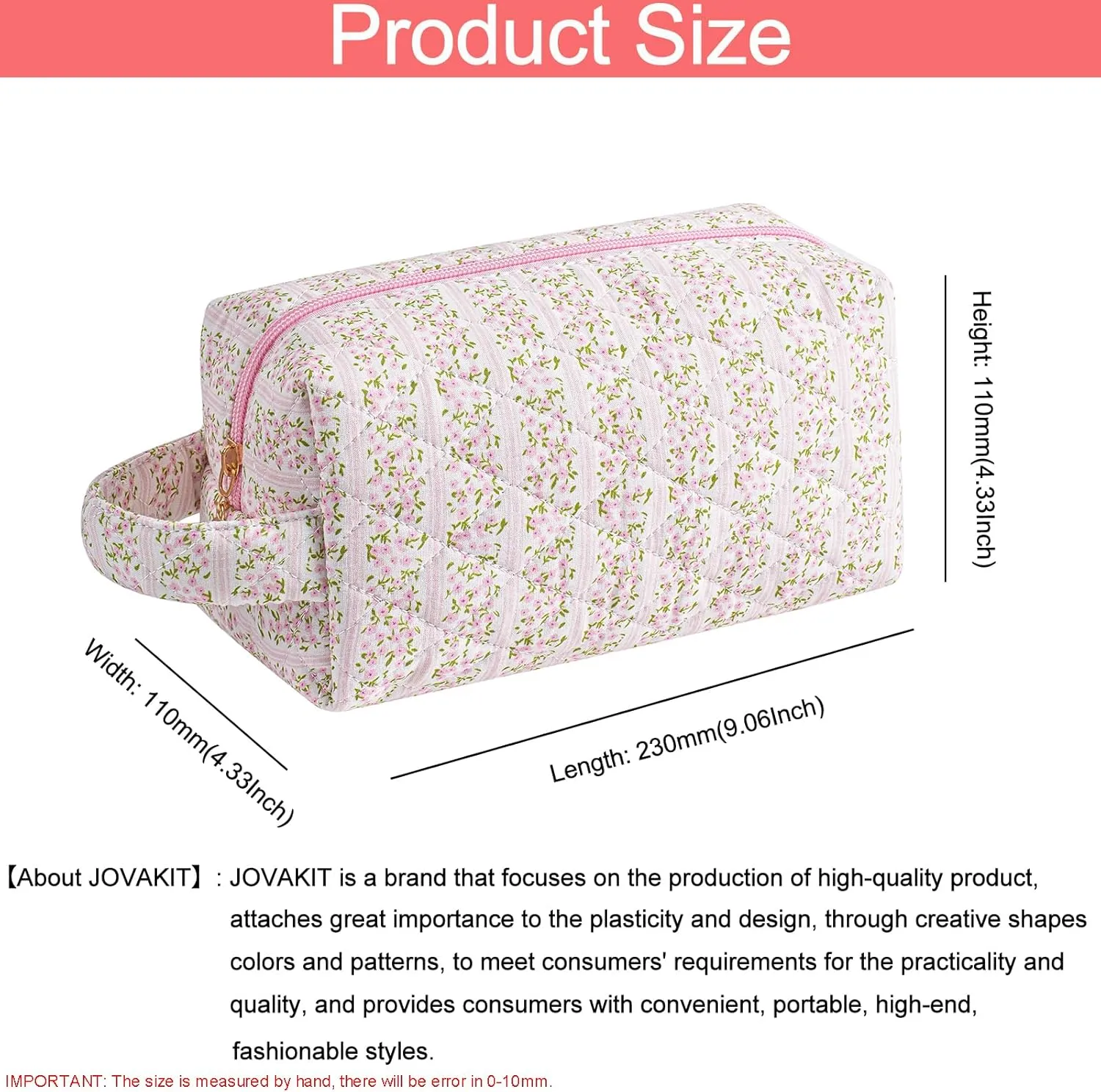 JOVAKIT Travel Makeup Bag Cosmetic Bag for Women, Christmas Gifts, Small Floral Flowers Coquette Toiletry Bag with Handle, Zipper Make Up Pouch Organizer Bag Trendy Stuff (Pink Floral)
