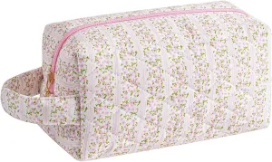 JOVAKIT Travel Makeup Bag Cosmetic Bag for Women, Christmas Gifts, Small Floral Flowers Coquette Toiletry Bag with Handle, Zipper Make Up Pouch Organizer Bag Trendy Stuff (Pink Floral)