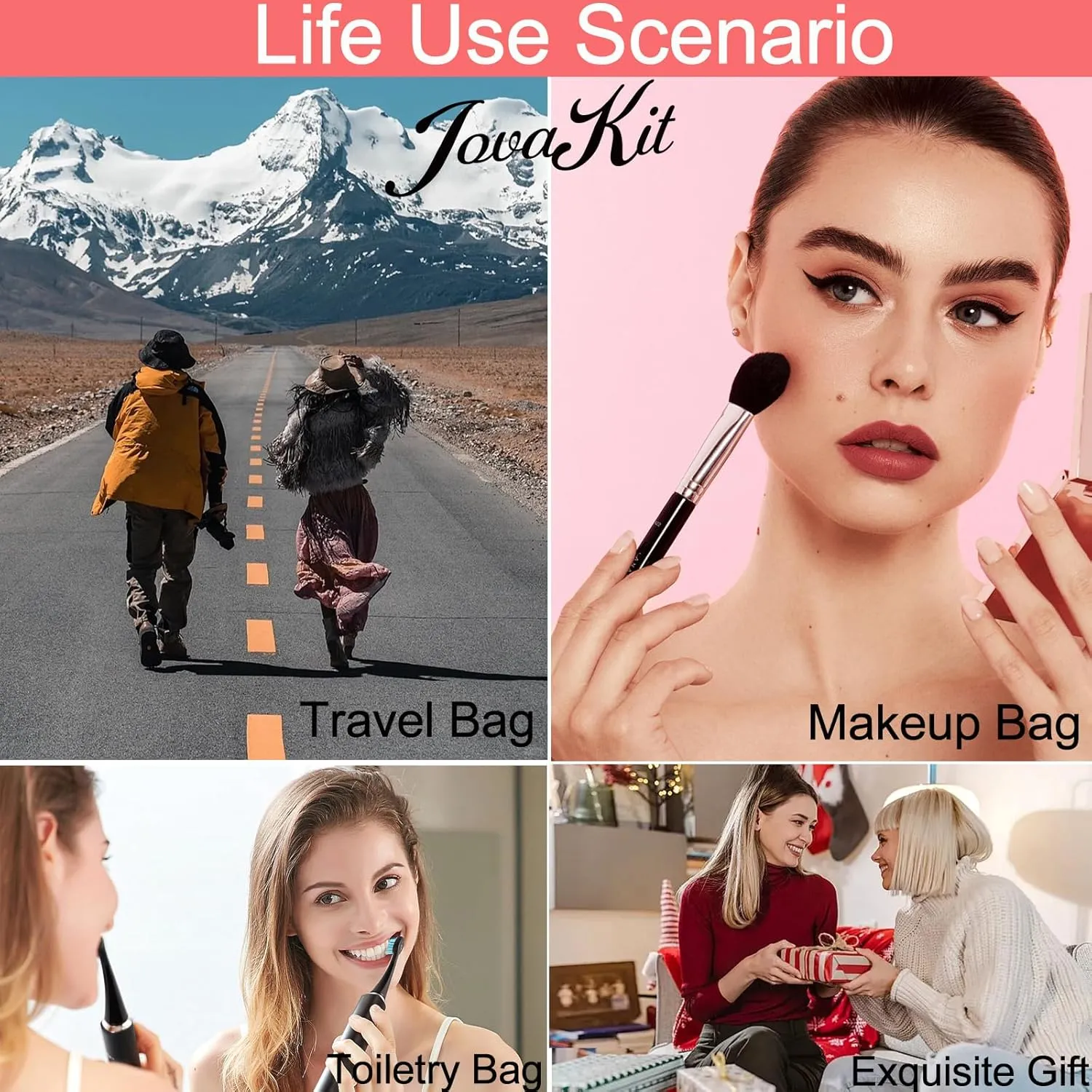 JOVAKIT Travel Makeup Bag Cosmetic Bag for Women, Fashion Christmas Gifts, Plush Zipper Make Up Pouch, Large Capacity Toiletry Organizer Makeup, Portable Storage Bag Trendy Stuff (Black)