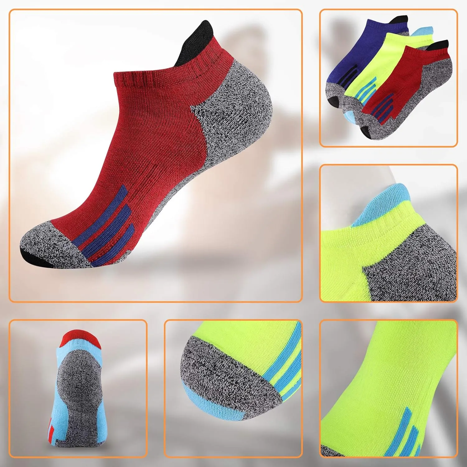 JOYNE Mens Ankle Low Cut Athletic Tab Socks for Men Sport Comfort Cushion Sock 6 Pack