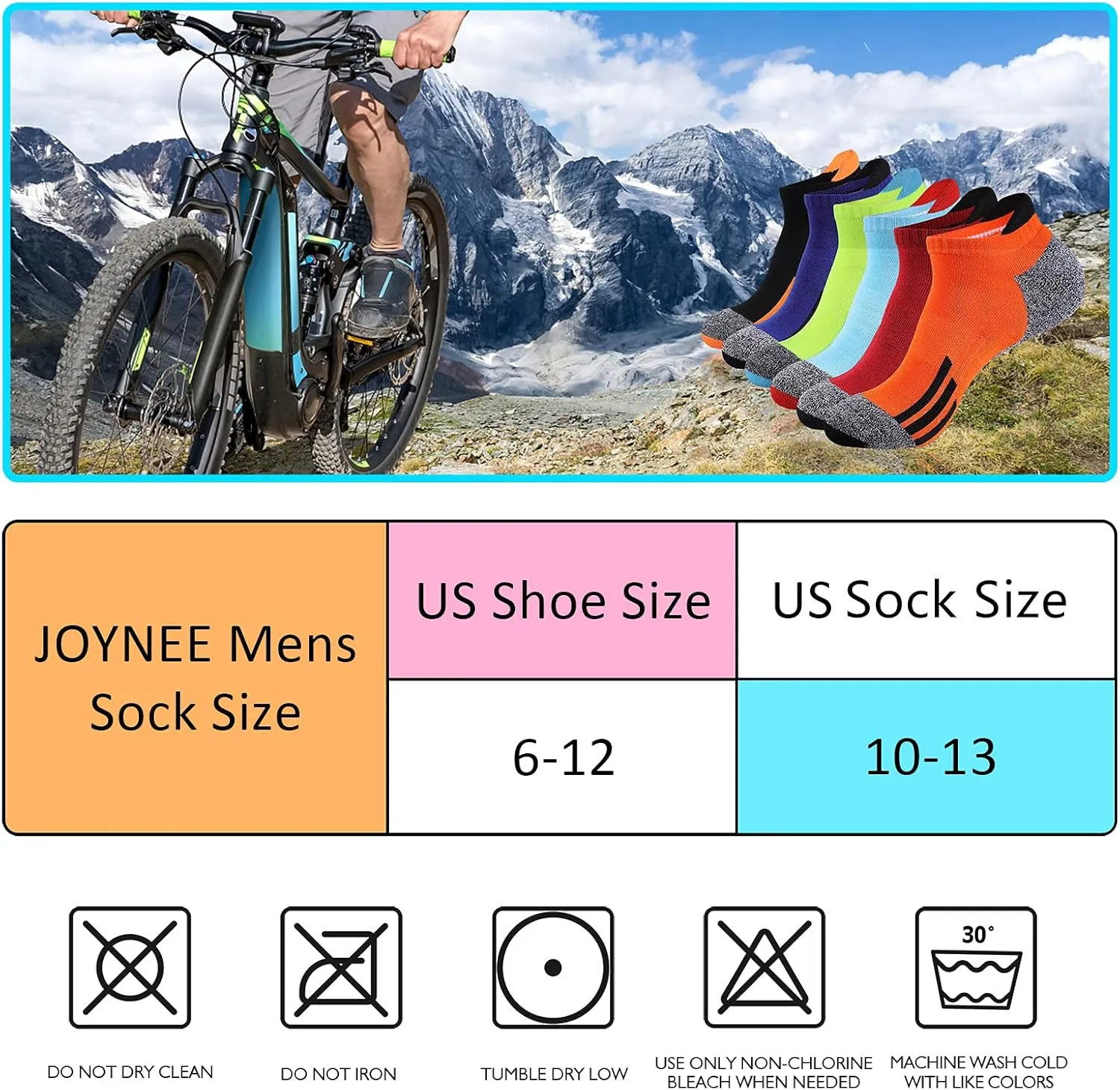 JOYNE Mens Ankle Low Cut Athletic Tab Socks for Men Sport Comfort Cushion Sock 6 Pack