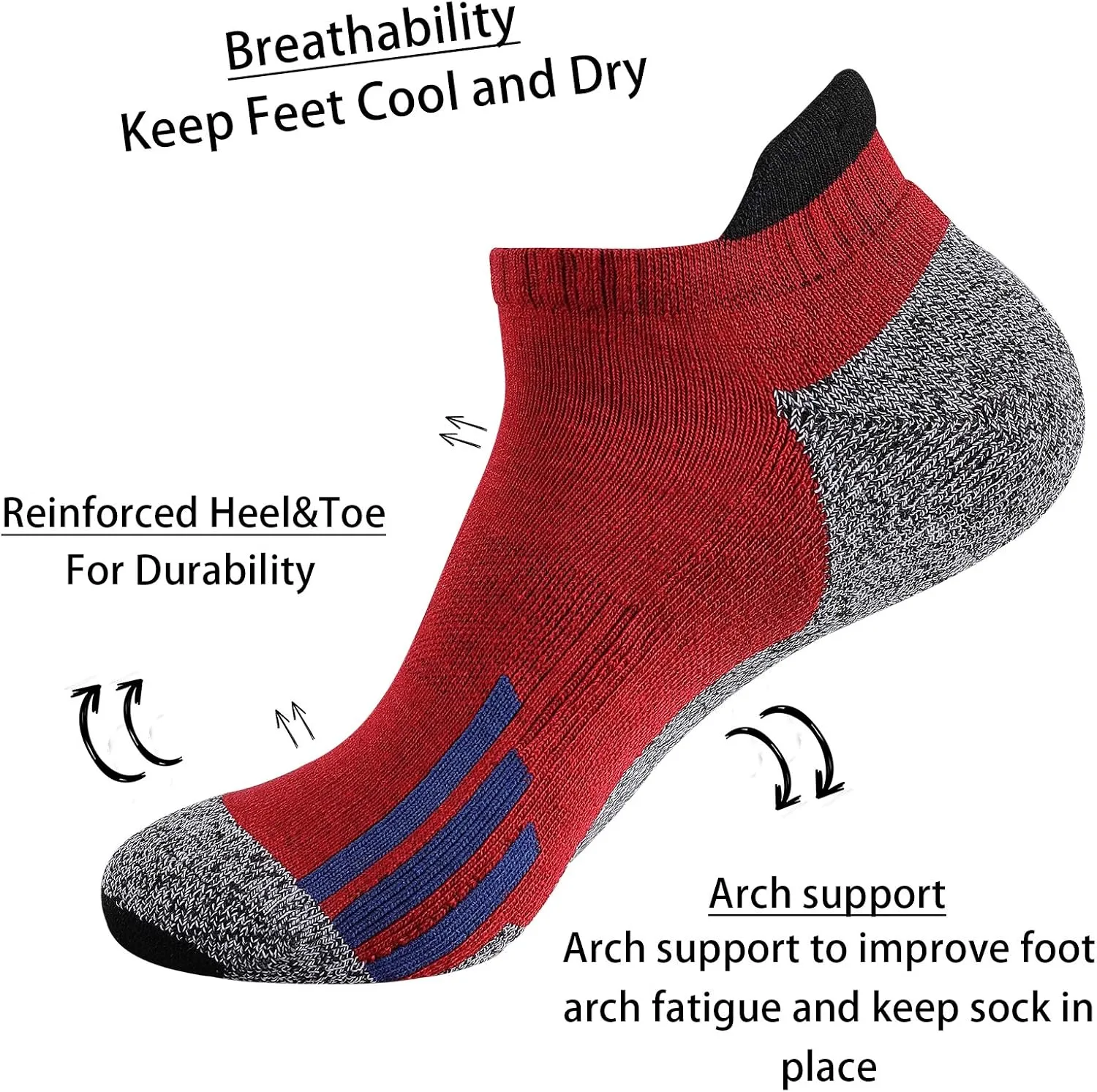 JOYNE Mens Ankle Low Cut Athletic Tab Socks for Men Sport Comfort Cushion Sock 6 Pack