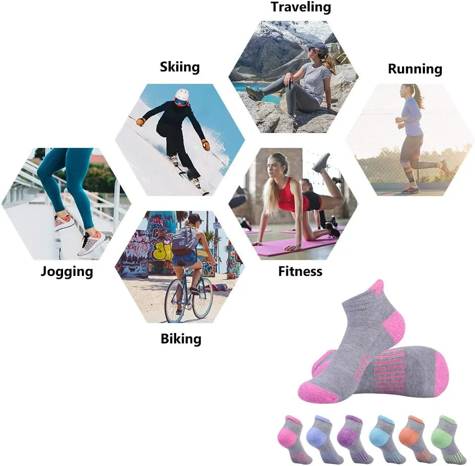 JOYNE Womens Ankle Athletic Low Cut Tab Socks Cushioned Running Sports 6 Pack