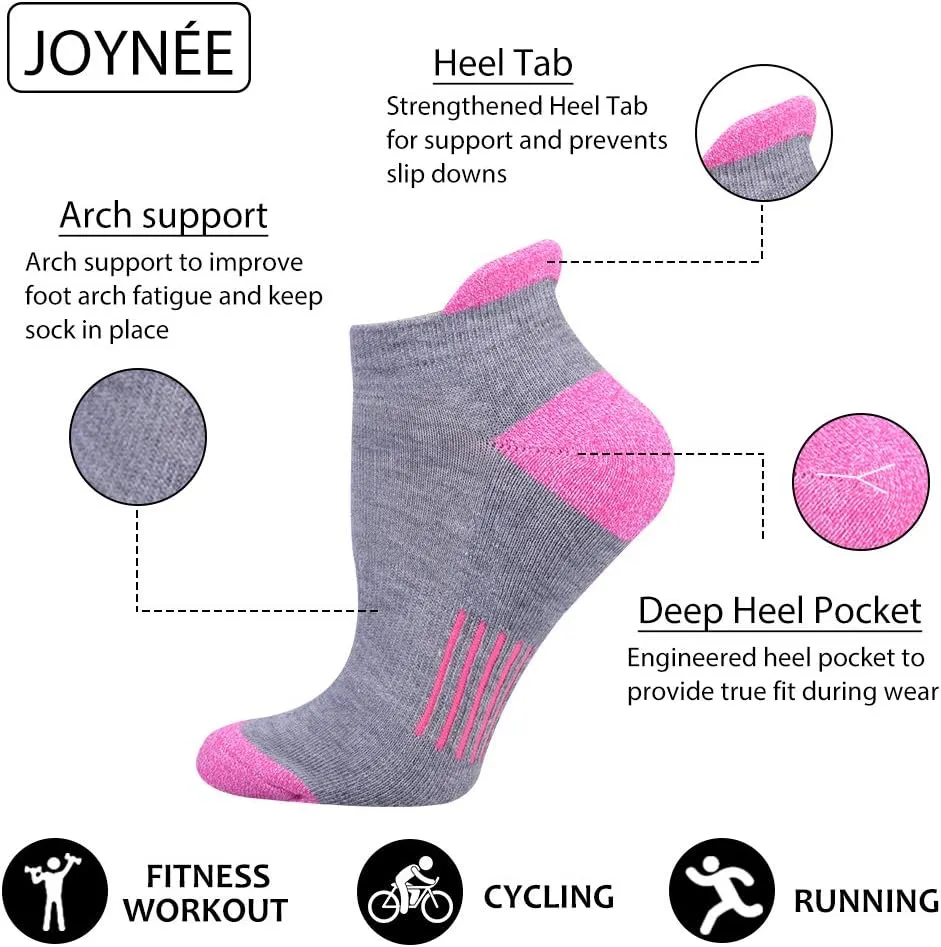 JOYNE Womens Ankle Athletic Low Cut Tab Socks Cushioned Running Sports 6 Pack