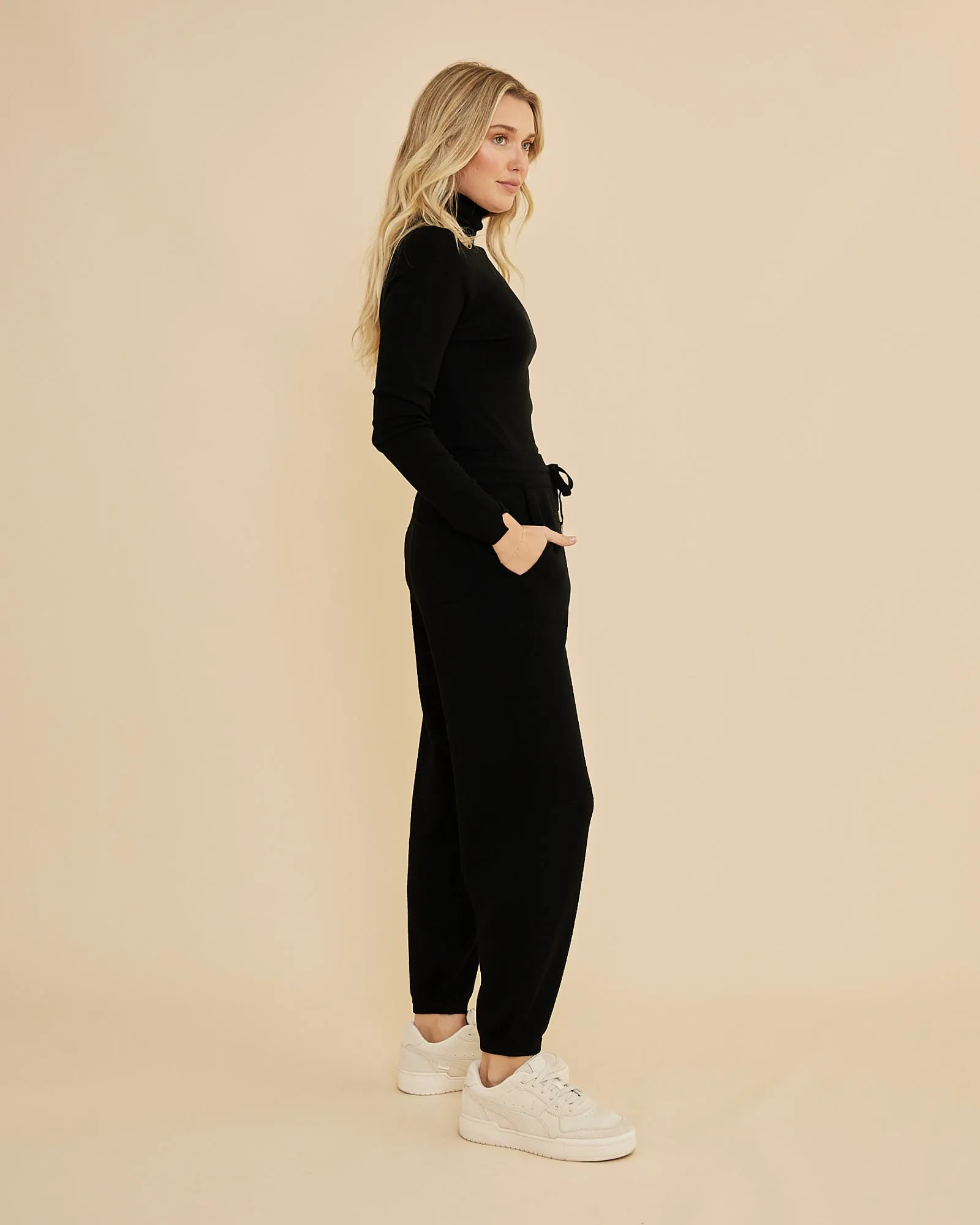 June Merino Knit High Neck Top - Black