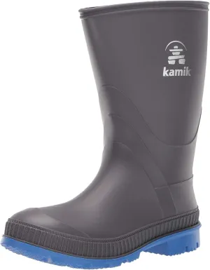 Kamik Kids Stomp Waterproof Rain Boots,Charcoal/Blue,7T