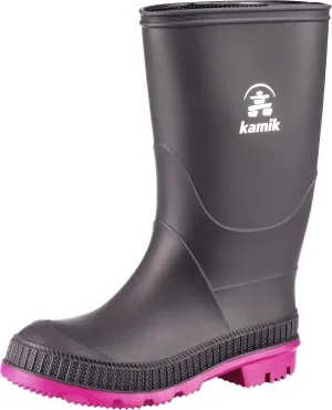 Kamik Kids Stomp Waterproof Rain Boots,Charcoal/Magenta,10T