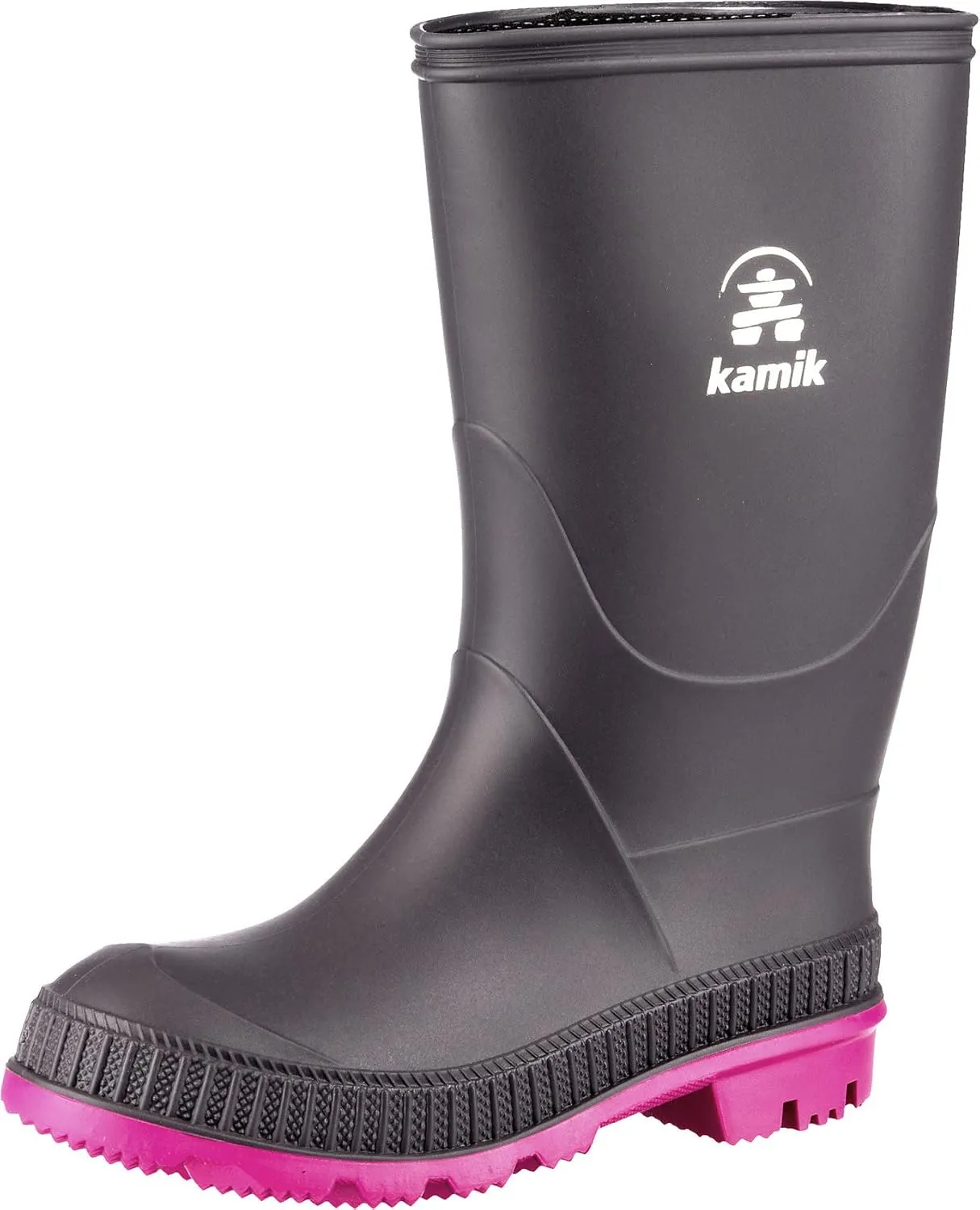 Kamik Kids Stomp Waterproof Rain Boots,Charcoal/Magenta,10T