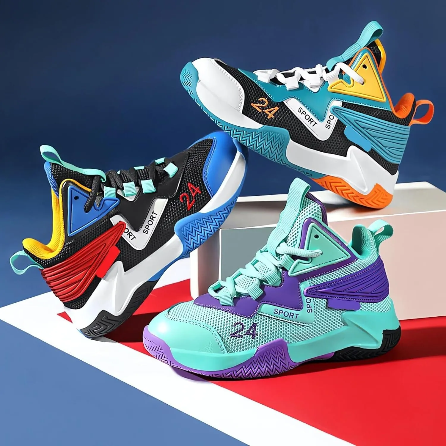 Kids Boys Basketball Shoes Lightweight Casual Sneakers Athletic Tennis Running Walking Shoe