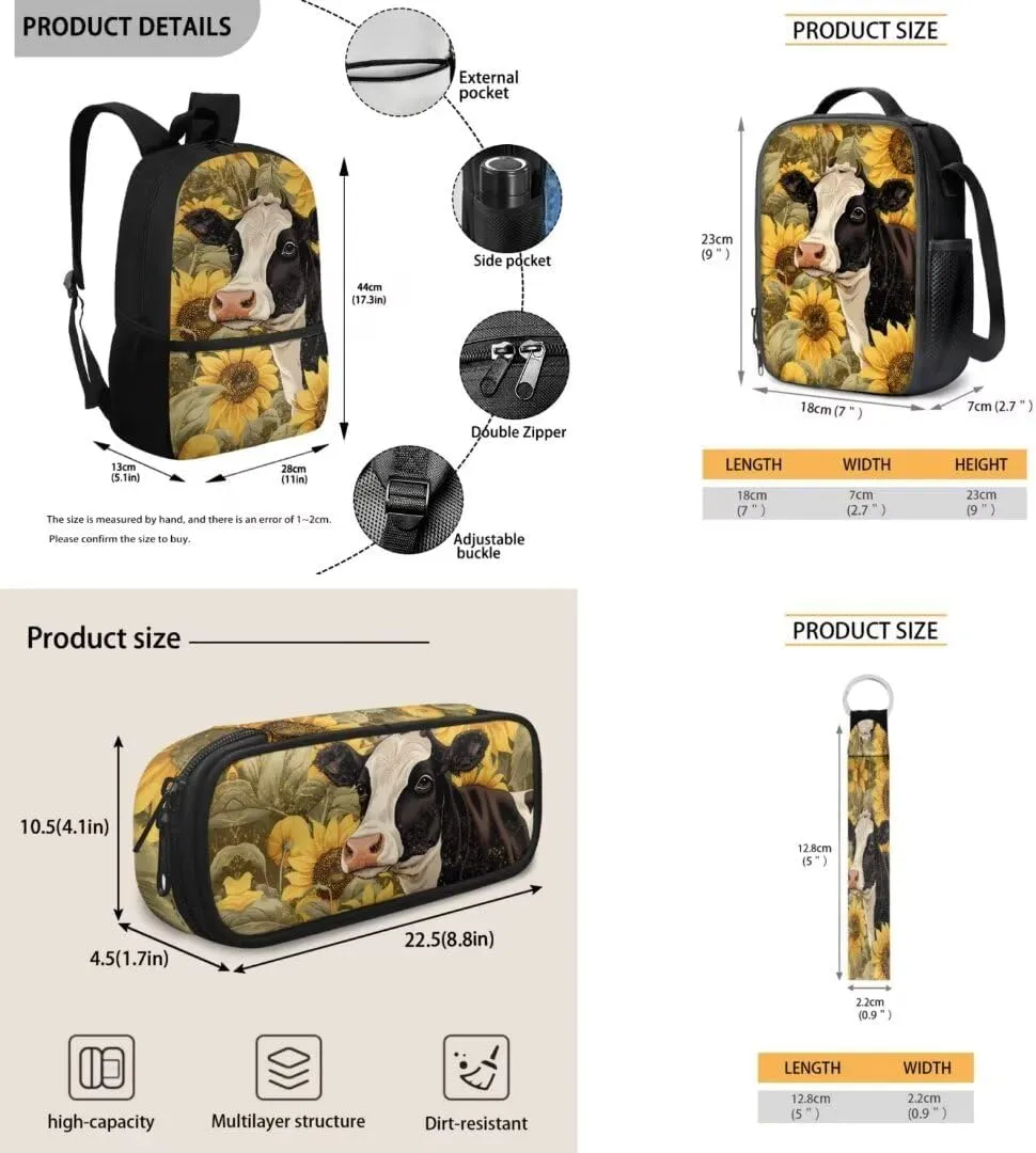 Kuiaobaty Dog Toddler Backpack and Lunch Box Set Lovely School Bag for Kids Portable Shoudler Bag with Zipper Large Capacity Book Bag with Pencil Box Fashion Key Chain Gift for Holiday