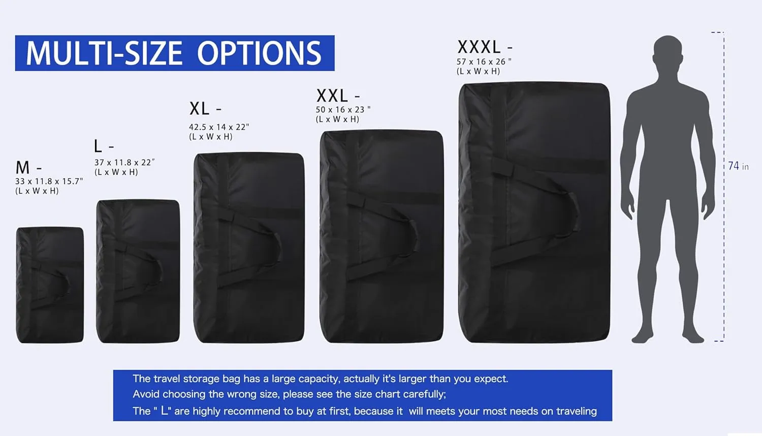 Large Duffle Bag Check In Bag 100L Foldable Storage Bag for Men Travel, Camping, Storage, Moving College Kids and More (100L Black)
