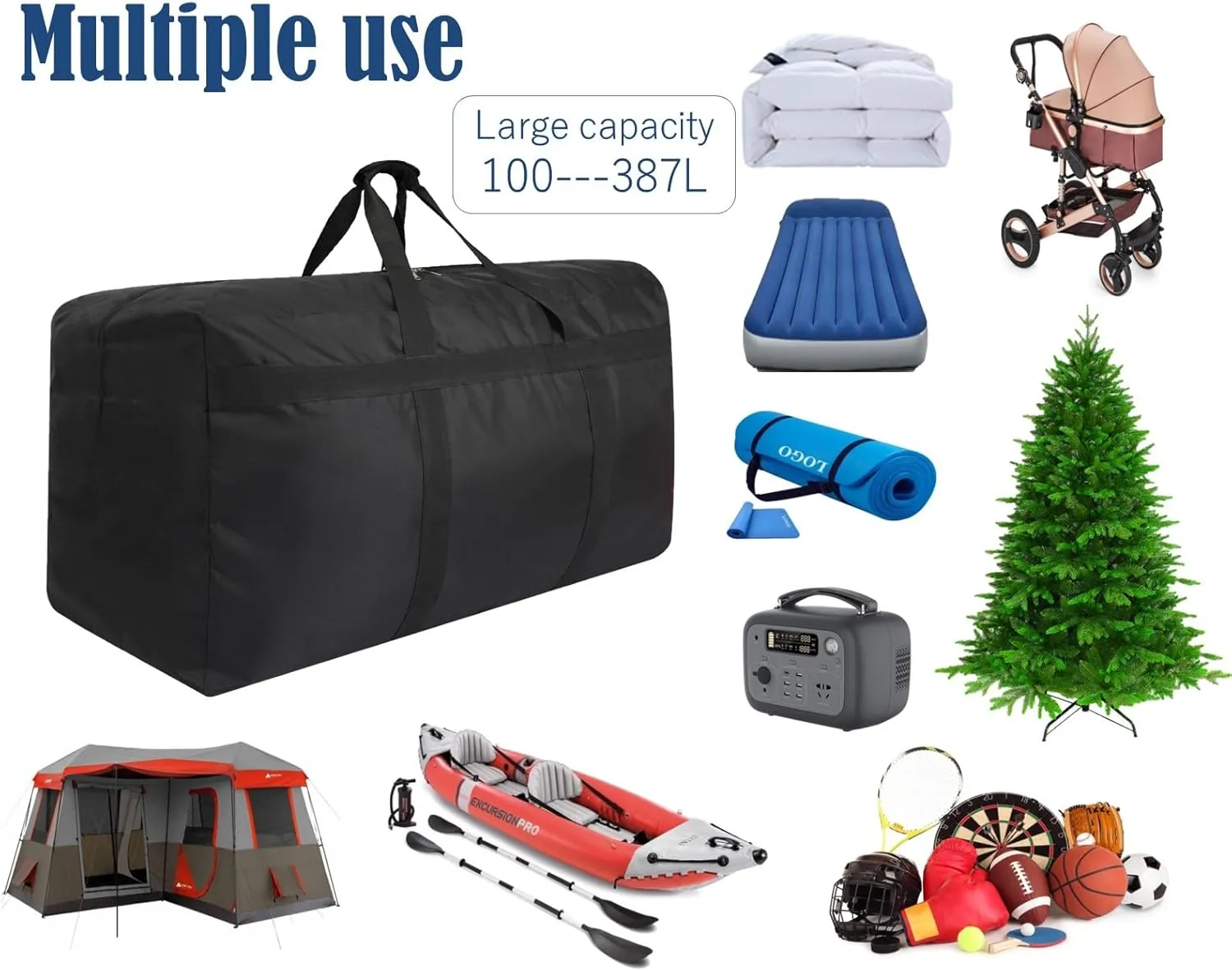 Large Duffle Bag Check In Bag 100L Foldable Storage Bag for Men Travel, Camping, Storage, Moving College Kids and More (100L Black)