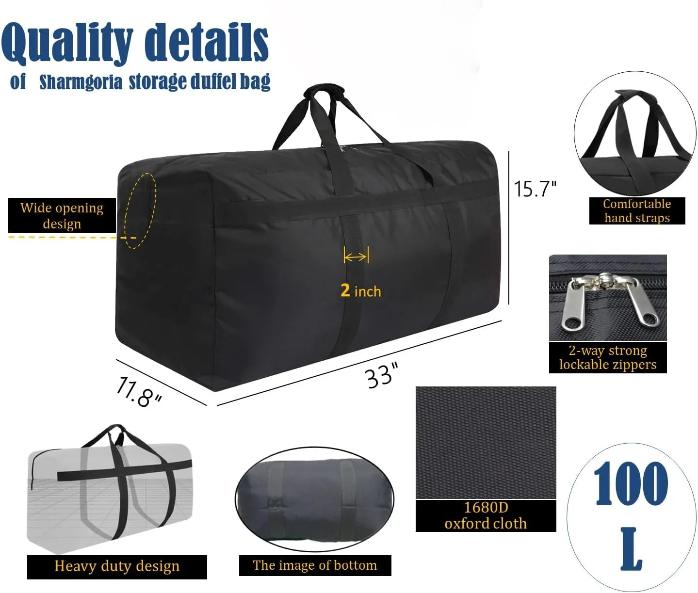 Large Duffle Bag Check In Bag 100L Foldable Storage Bag for Men Travel, Camping, Storage, Moving College Kids and More (100L Black)