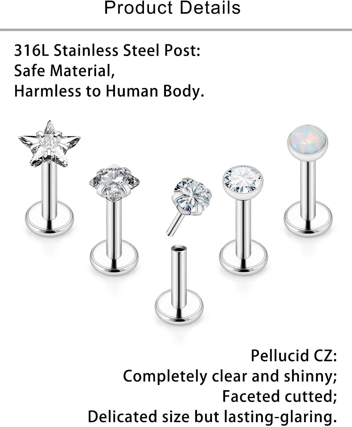 Lcolyoli Threadless Push in Medusa Piercing Jewelry Labret Jewelry Lip Rings Surgical Steel Tragus Jewelry Forward Helix Piercing Jewelry Flat Back Earrings for Women Cartilage Earring 16g 18g 20g
