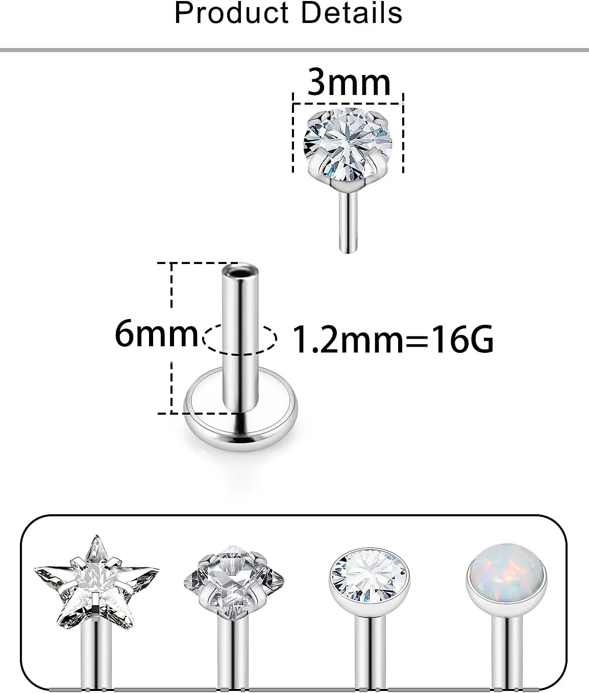 Lcolyoli Threadless Push in Medusa Piercing Jewelry Labret Jewelry Lip Rings Surgical Steel Tragus Jewelry Forward Helix Piercing Jewelry Flat Back Earrings for Women Cartilage Earring 16g 18g 20g