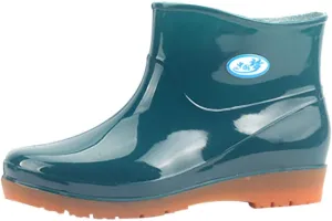 Leisure Rain Boots Women Low-Heeled Round Toe Shoes Waterproof Middle Tube Rain Boots Green 39